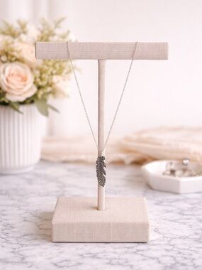 Silver Feather Pendant Marcasite Style Vintage Inspired 2” Charm